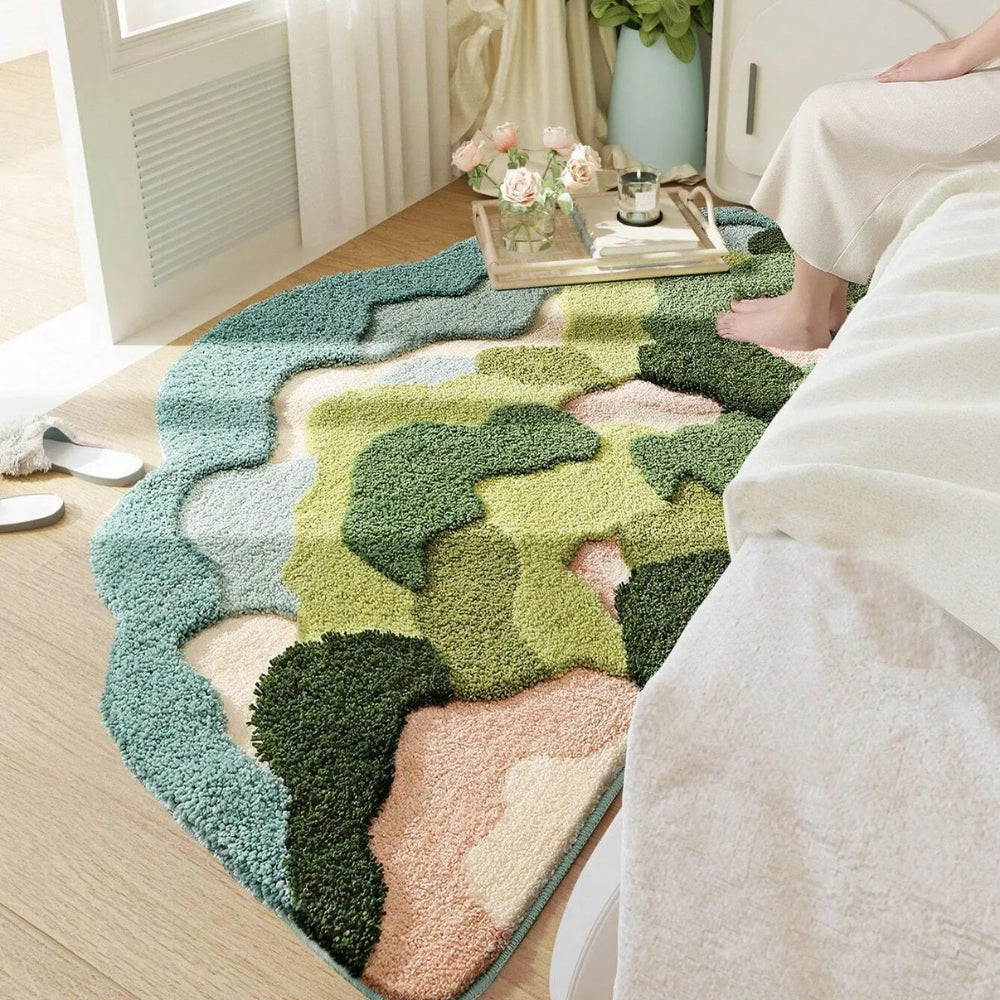 Bath mat – Soft microfiber blend – Nature-inspired moss design – Non-slip and absorbent