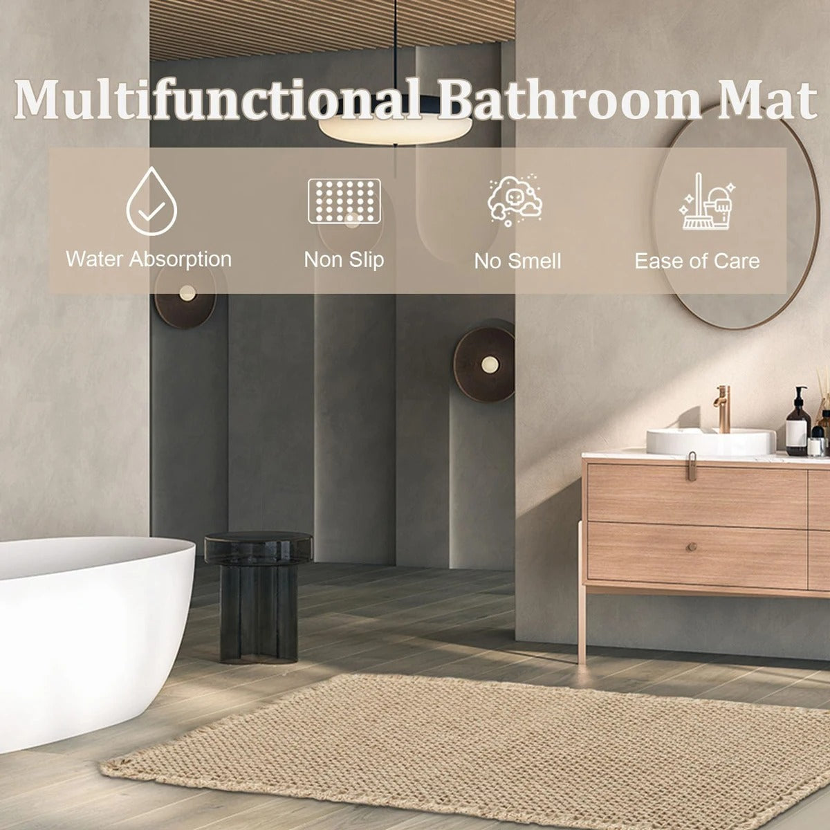 Bath mat – Soft polyester – Modern waffle design – Non-slip and absorbent – 17 x 24 in