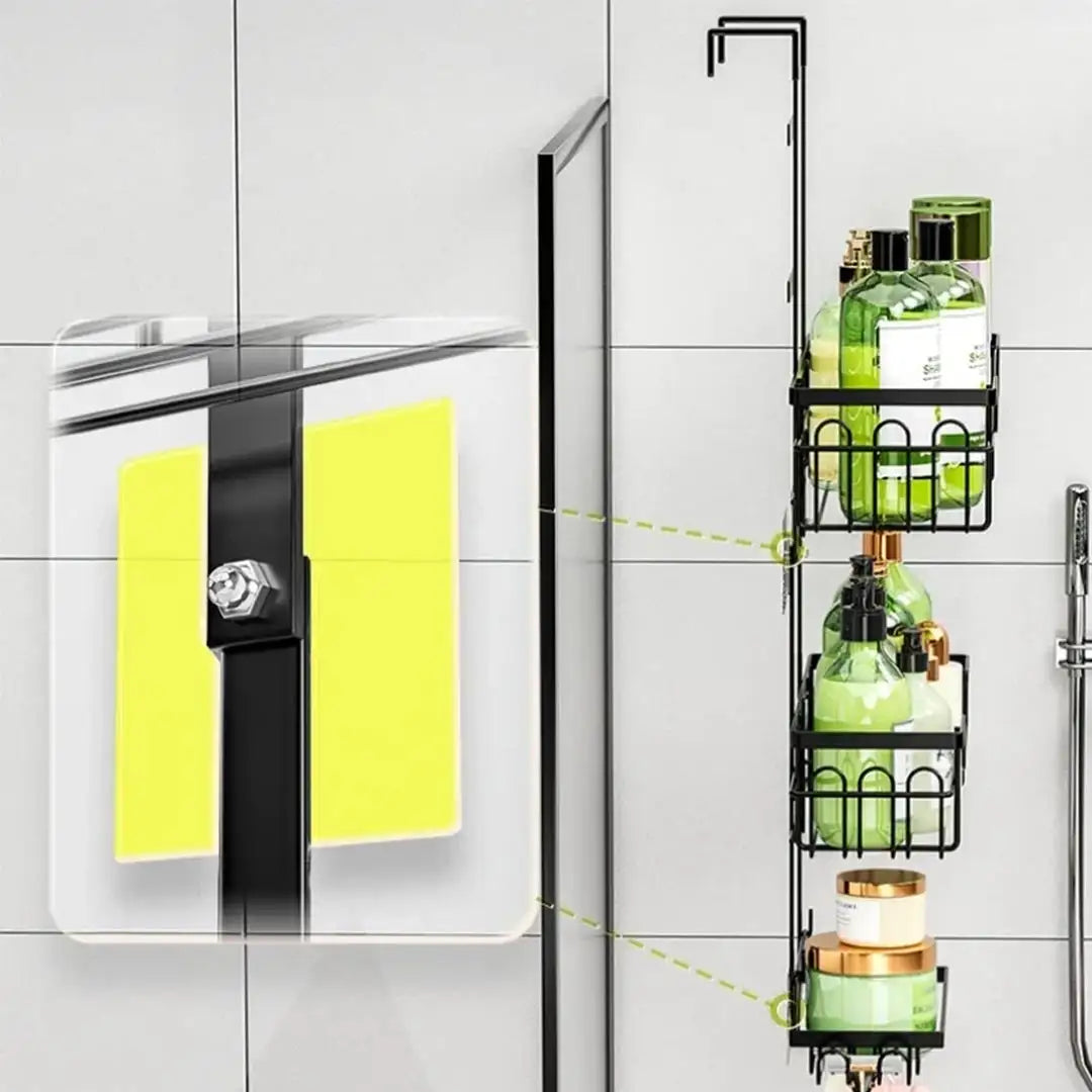 Bathroom organizer – Matte black – Drill-free over door design – Multi-layer shower storage solution