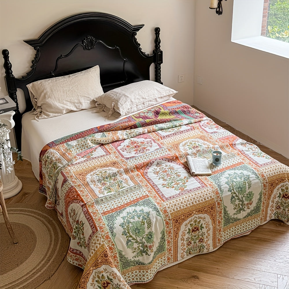 Bedspread – Soft gauze blend – Rustic floral patchwork design – Lightweight and breathable for year-round comfort