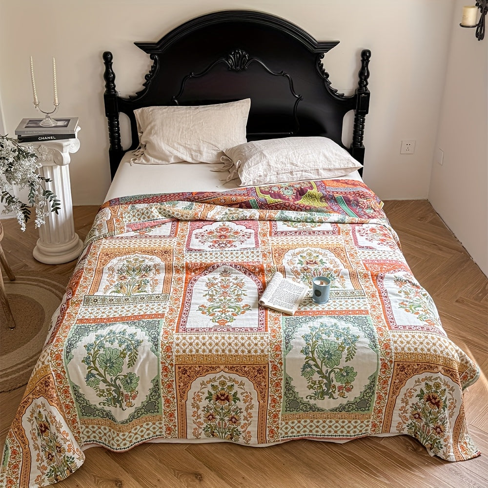 Bedspread – Soft gauze blend – Rustic floral patchwork design – Lightweight and breathable for year-round comfort