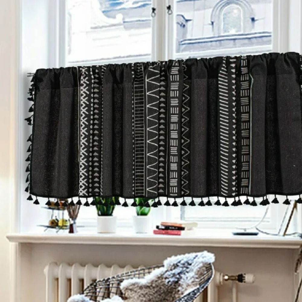 Black Geometric Tribal Tassel Cabinet Curtain