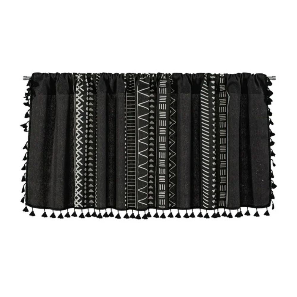 Black Geometric Tribal Tassel Cabinet Curtain