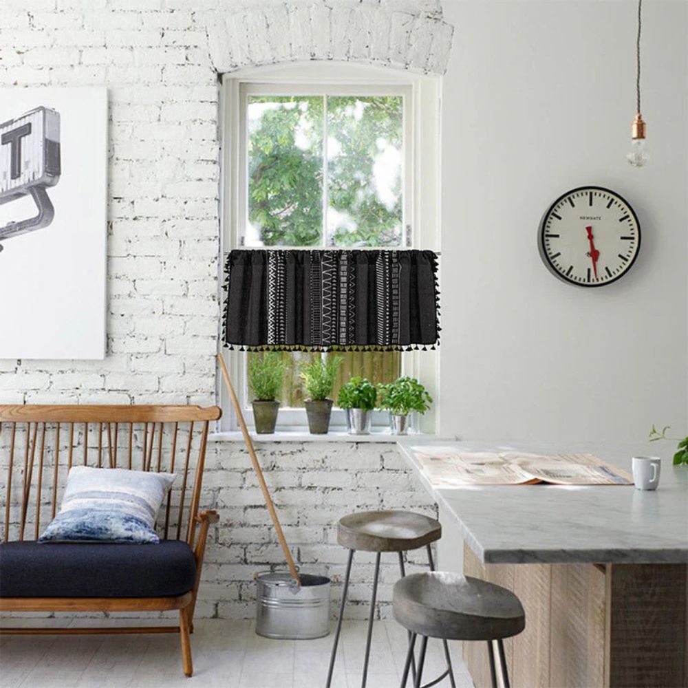 Black Geometric Tribal Tassel Cabinet Curtain