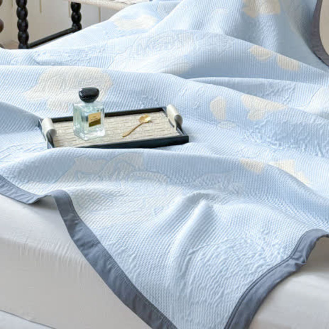 Blue Rose Bloom Cotton Blanket