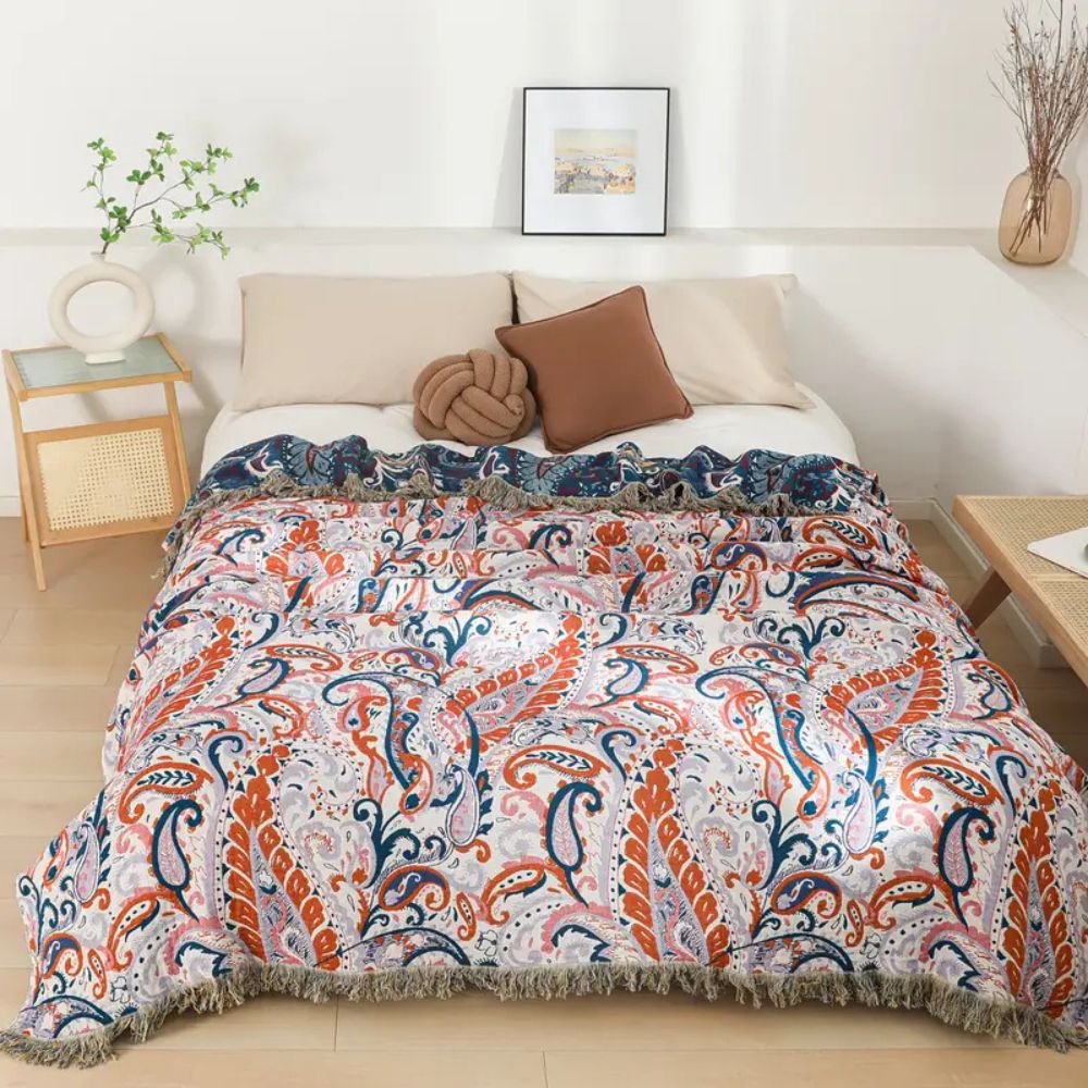 Boho Bloom Fringe Cotton Blanket