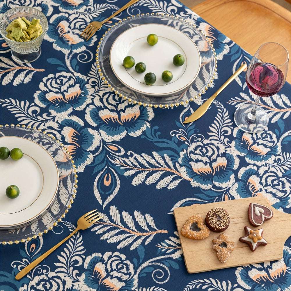 Peacock Blossom Boho Floral Tablecloth with Tassel