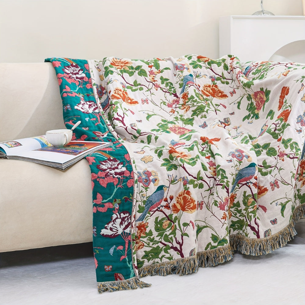 Botanic Bluebird Reversible Cotton Blanket