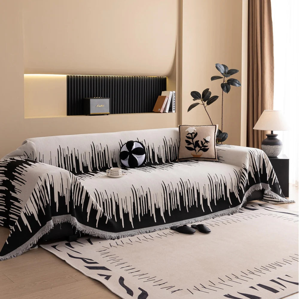 Brushstroke Vertical Pattern Chenille Sofa Cover