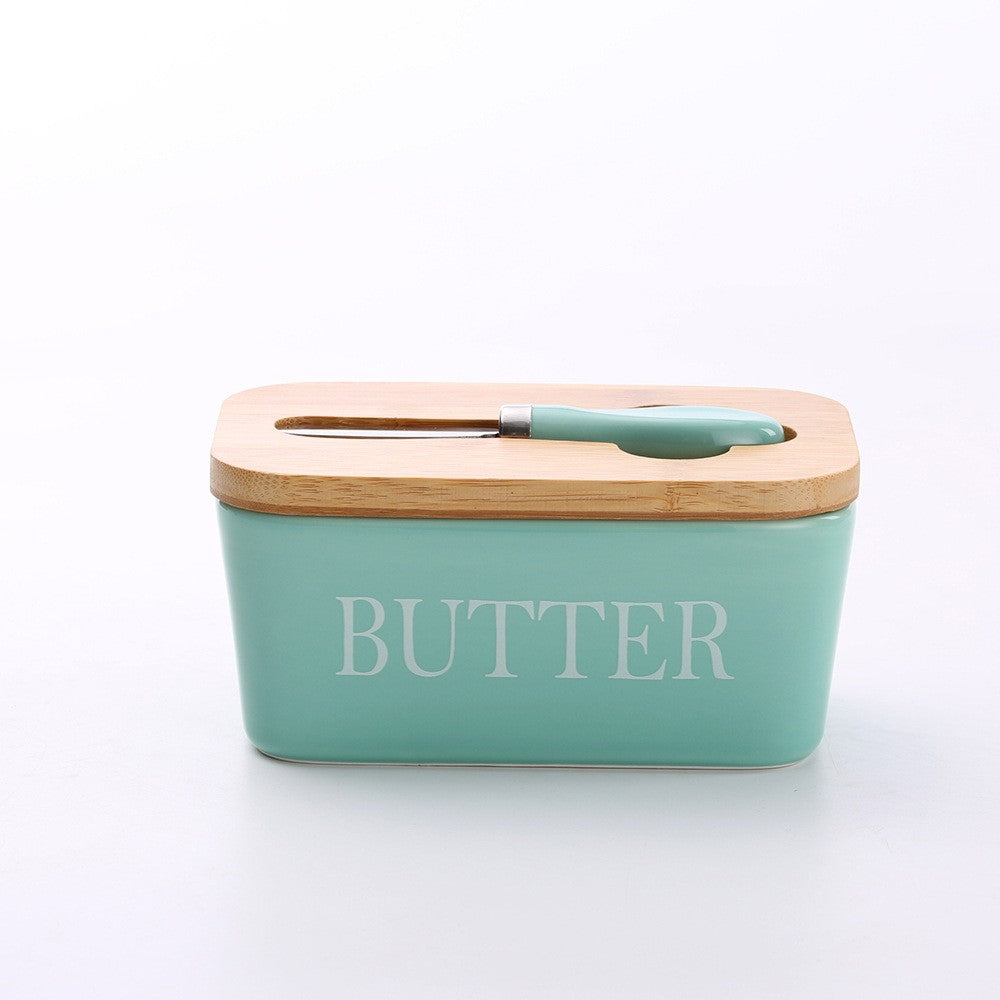 Ceramic butter dish – Bamboo lid – Stylish kitchen accessory