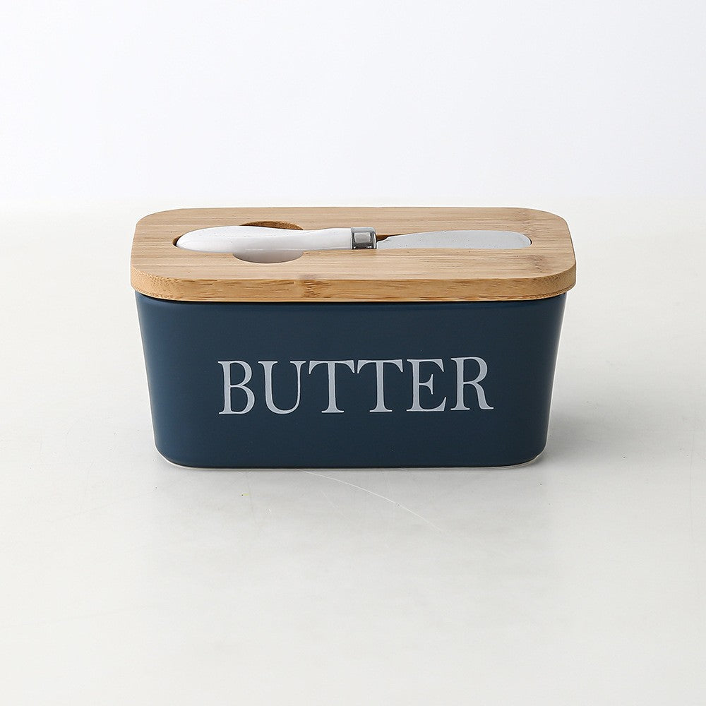 Ceramic butter dish – Bamboo lid – Stylish kitchen accessory