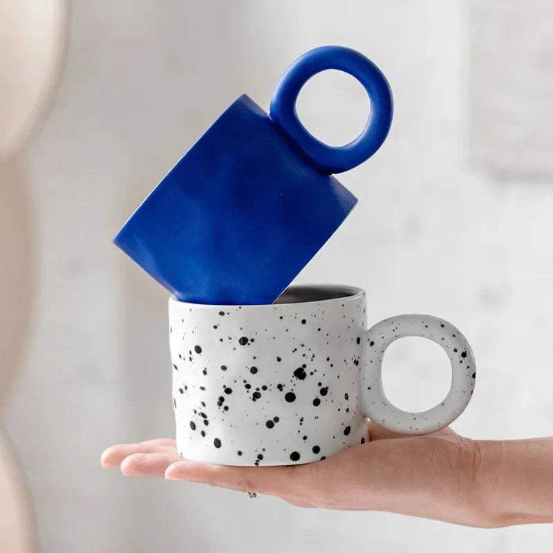 Ceramic coffee mug – Handmade porcelain – Scandinavian design – Unique ring handle – 15.2 fl oz