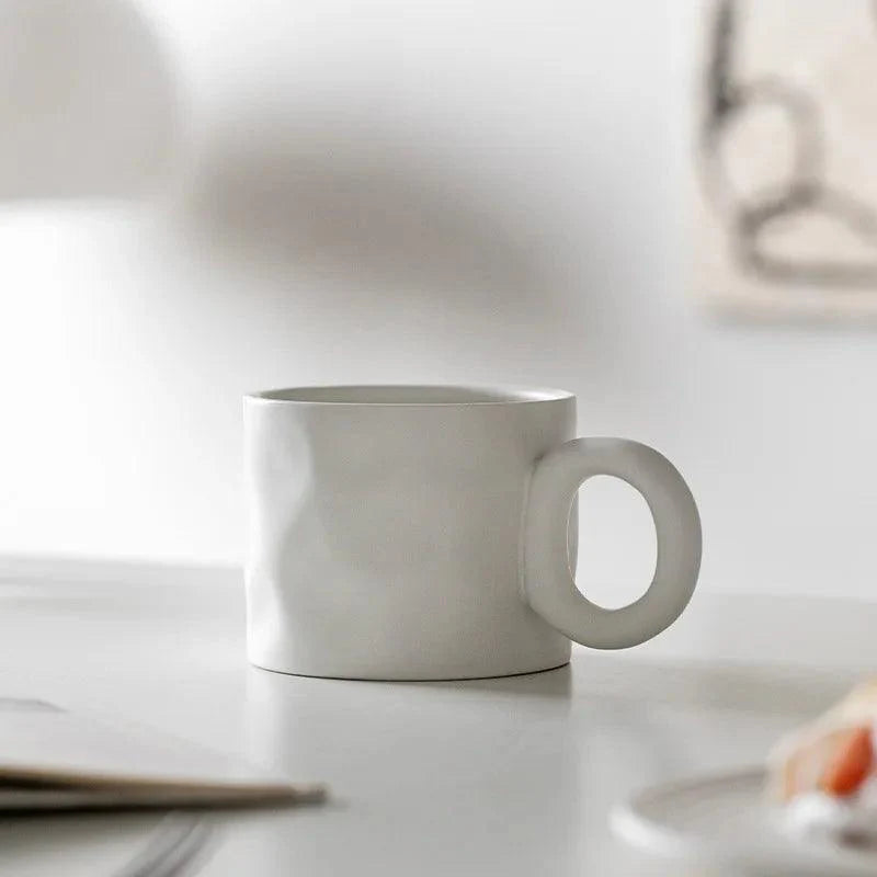 Ceramic coffee mug – Handmade porcelain – Scandinavian design – Unique ring handle – 15.2 fl oz