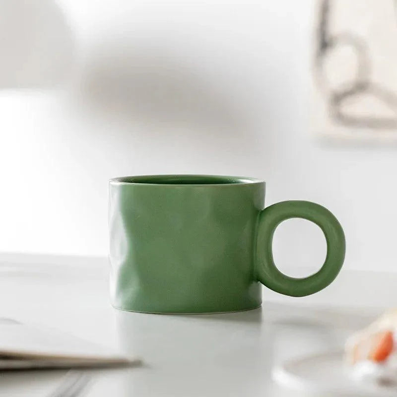 Ceramic coffee mug – Handmade porcelain – Scandinavian design – Unique ring handle – 15.2 fl oz