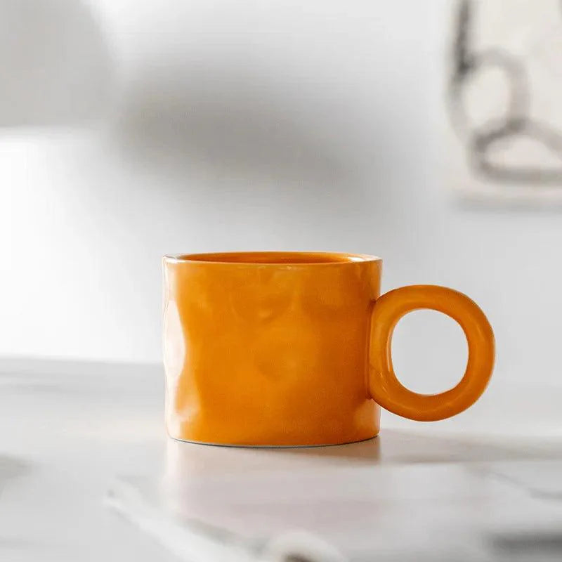 Ceramic coffee mug – Handmade porcelain – Scandinavian design – Unique ring handle – 15.2 fl oz