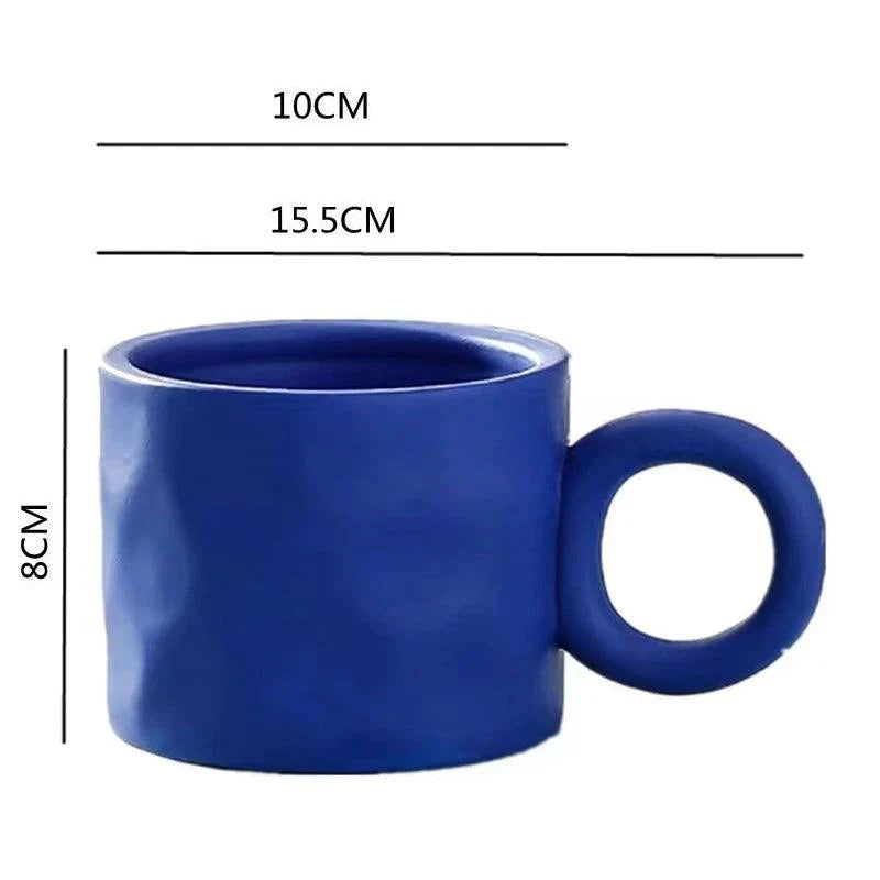 Ceramic coffee mug – Handmade porcelain – Scandinavian design – Unique ring handle – 15.2 fl oz