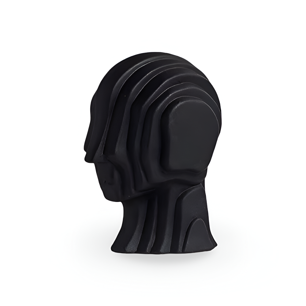 Ceramic head figure – Geometric design – Gold fringe accent – Unique home decor piece – 5.5 x 6.7 in or 7.5 x 9.8 in