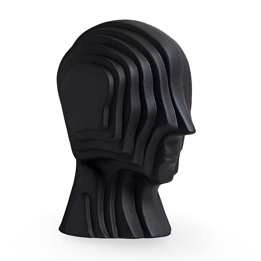 Ceramic head figure – Geometric design – Gold fringe accent – Unique home decor piece – 5.5 x 6.7 in or 7.5 x 9.8 in