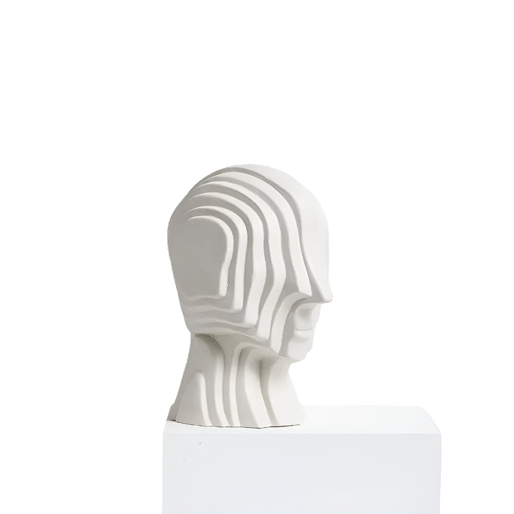 Ceramic head figure – Geometric design – Gold fringe accent – Unique home decor piece – 5.5 x 6.7 in or 7.5 x 9.8 in