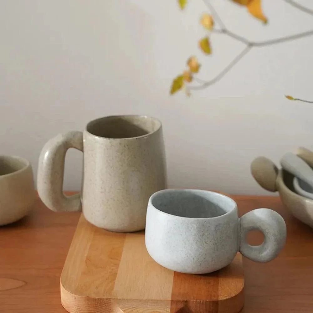 Ceramic mug – Handcrafted pottery – Minimalist beige design – Perfect for coffee and tea
