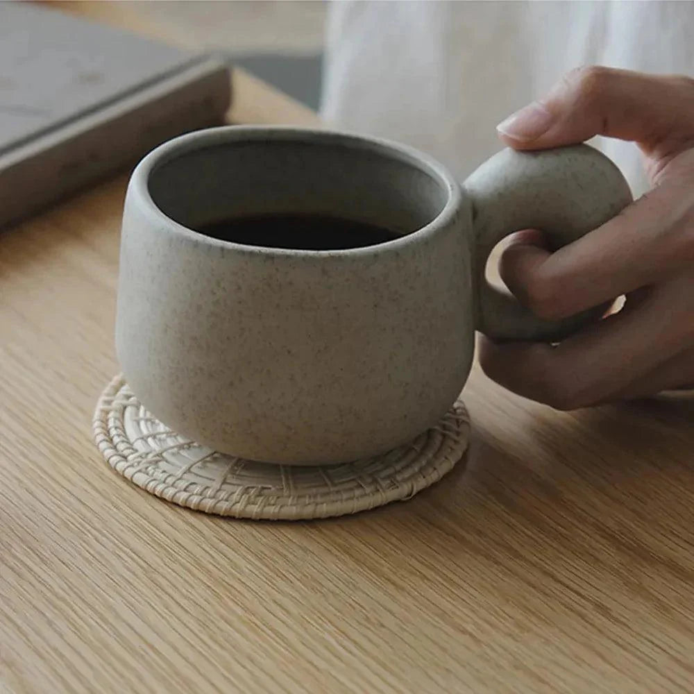 Ceramic mug – Handcrafted pottery – Minimalist beige design – Perfect for coffee and tea
