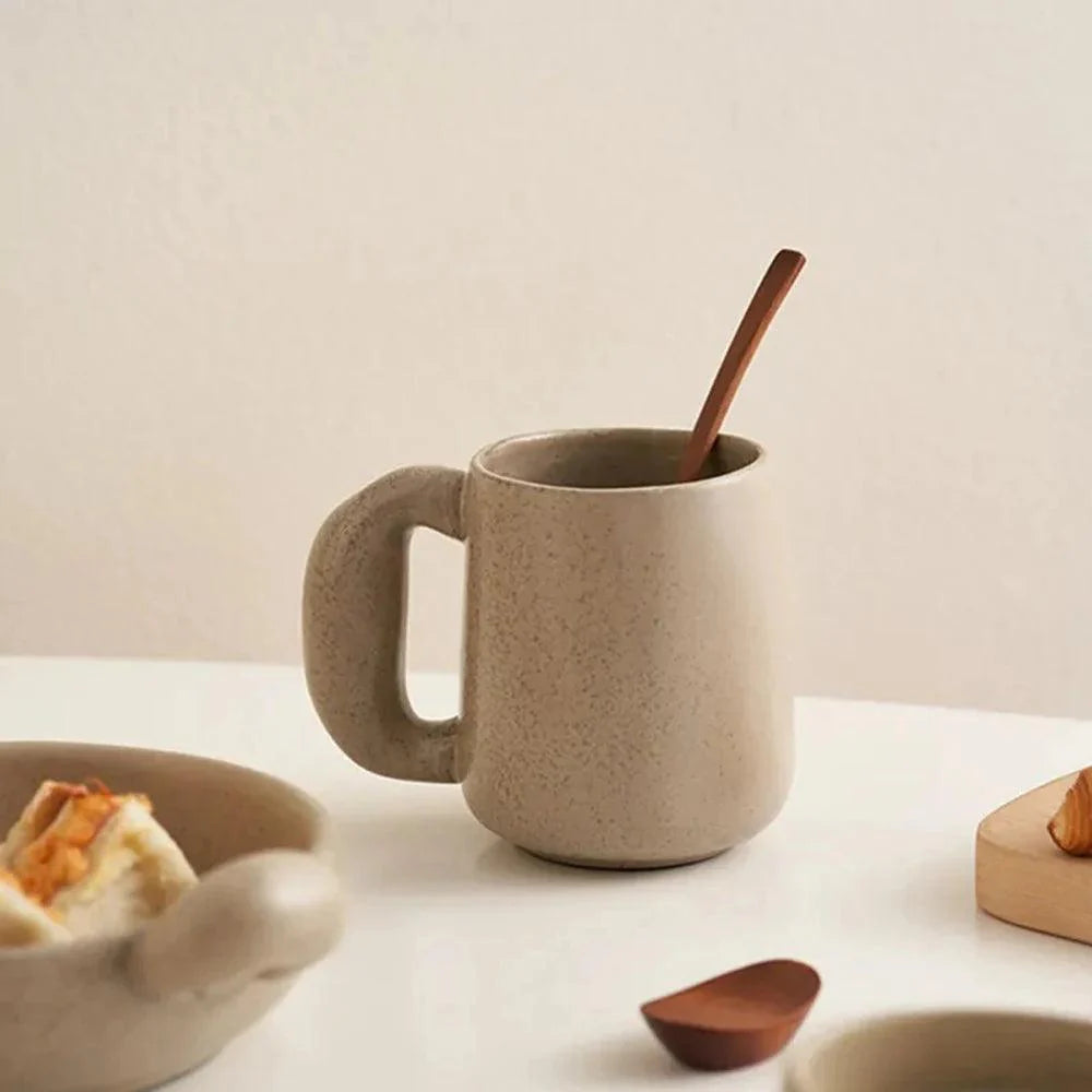 Ceramic mug – Handcrafted pottery – Minimalist beige design – Perfect for coffee and tea