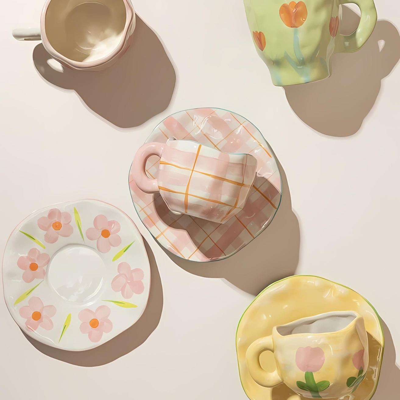 Ceramic mug – Handmade and hand-painted – 250ml – Elegant pottery design for tea or coffee