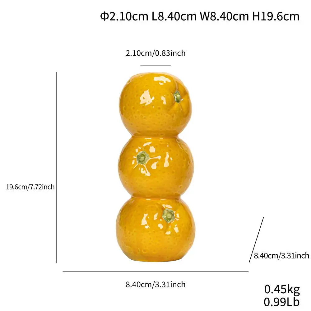 Modern ceramic orange fruit vase with triple-stacked citrus design, decorative table centerpiece for pampas grass or flowers