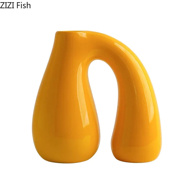 Ceramic vase – N-shape design – Elegant flower display for home decor – 10 x 4 x 6 in