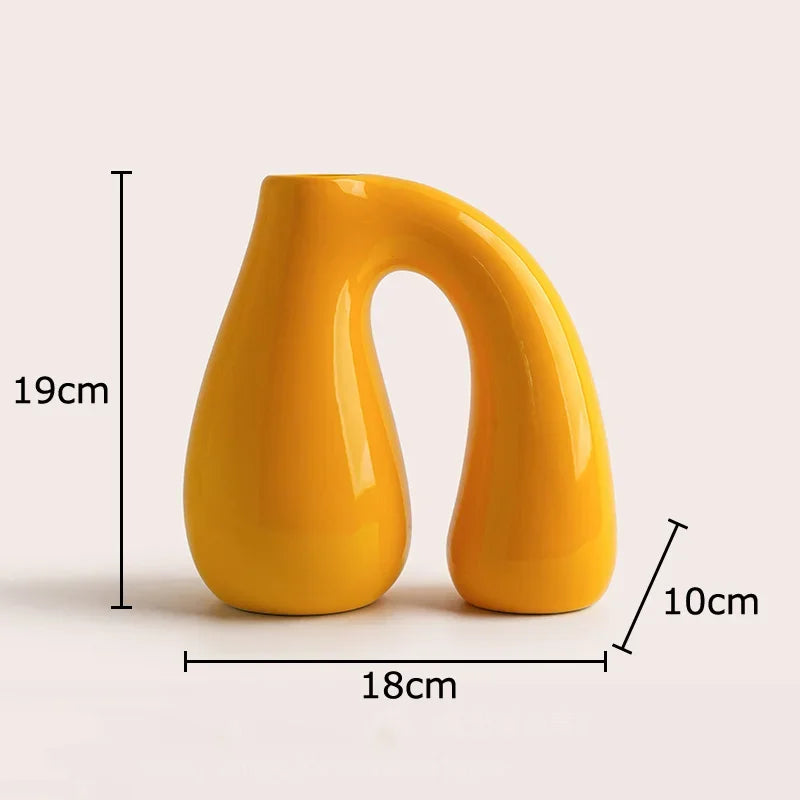 Ceramic vase – N-shape design – Elegant flower display for home decor – 10 x 4 x 6 in