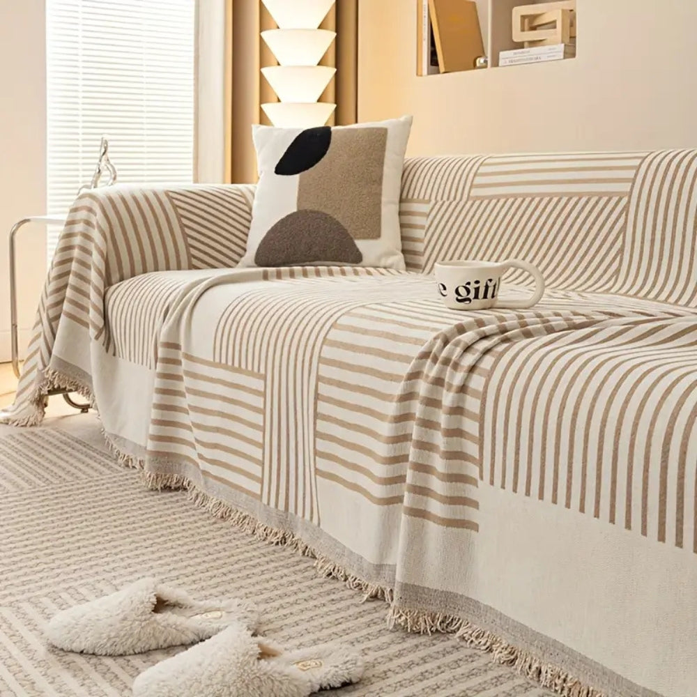 Chenille Striped Tassel Sofa Cover