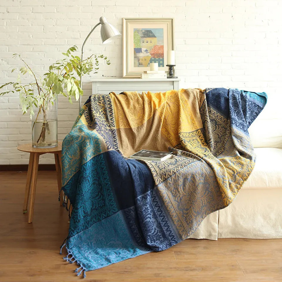 Chenille couch cover – Soft Moroccan design – Multi-functional throw blanket – Cozy home accessory