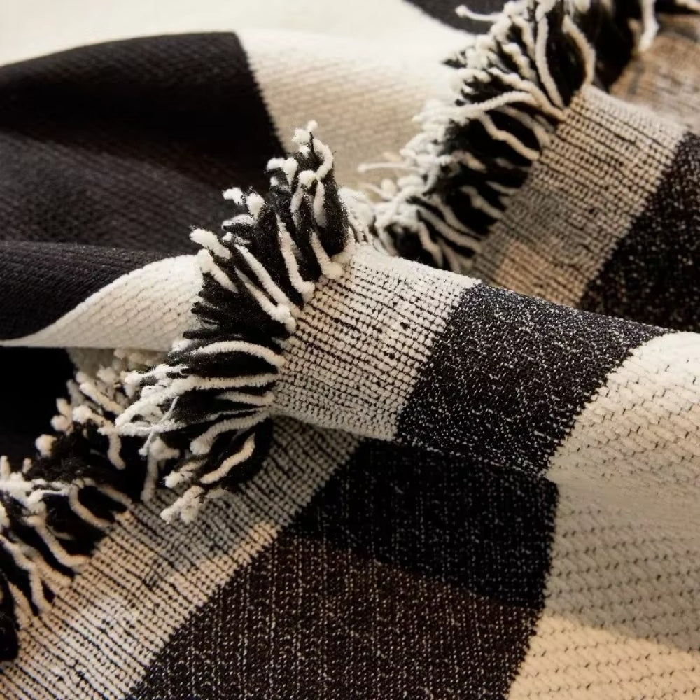 Chess Board Chic Tasseled Sofa Cover