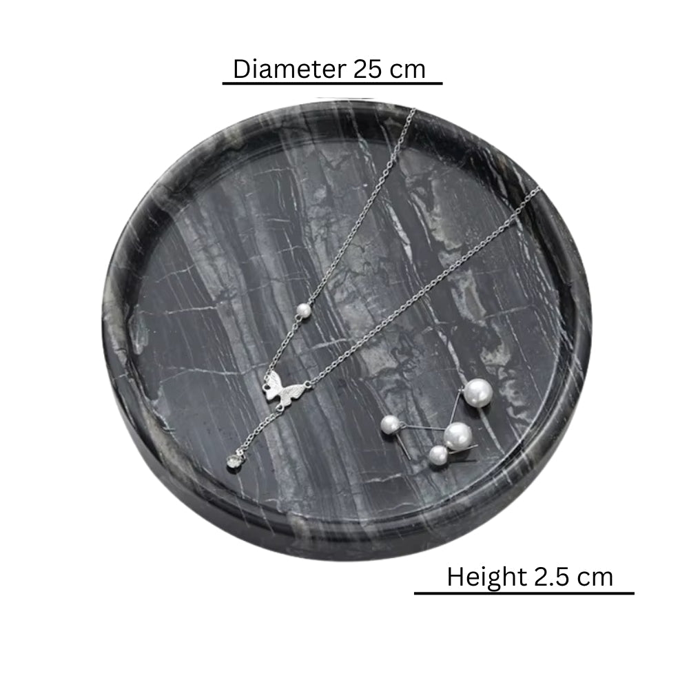 Circular Black Marble Jewelry Tray