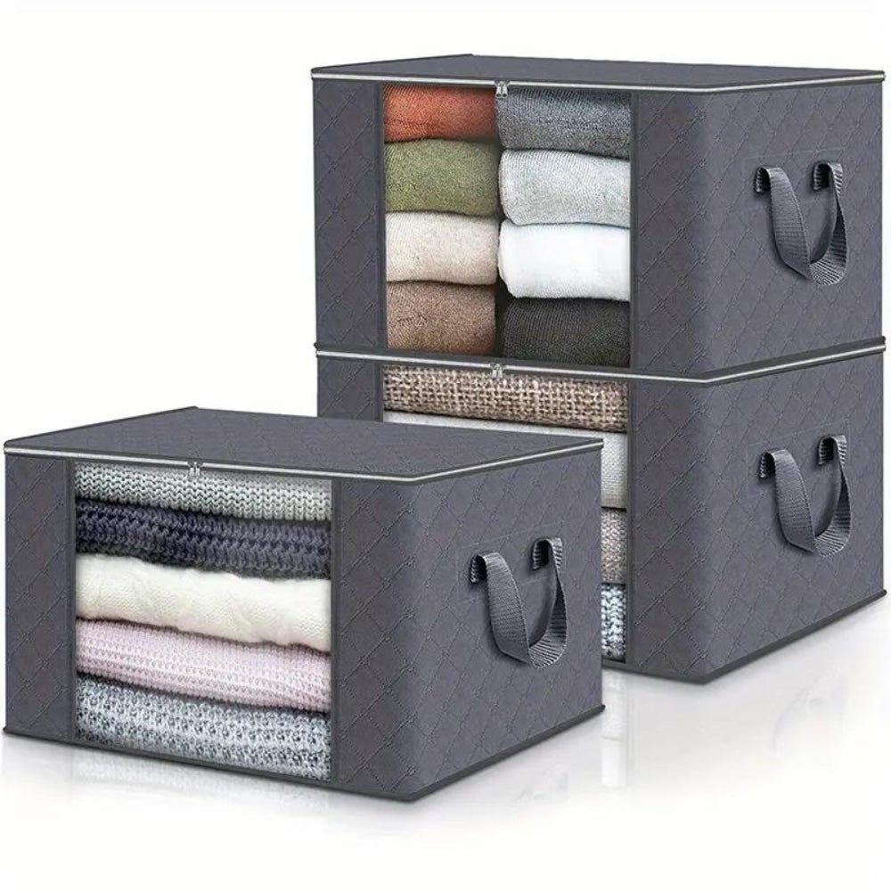 Clothes storage bag – Durable fabric – Foldable design – Space-saving organization solution – Neutral tones