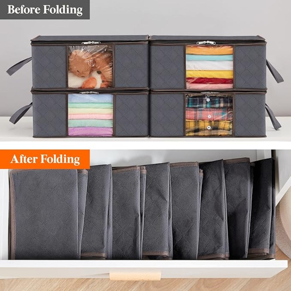 Clothes storage bag – Durable fabric – Foldable design – Space-saving organization solution – Neutral tones