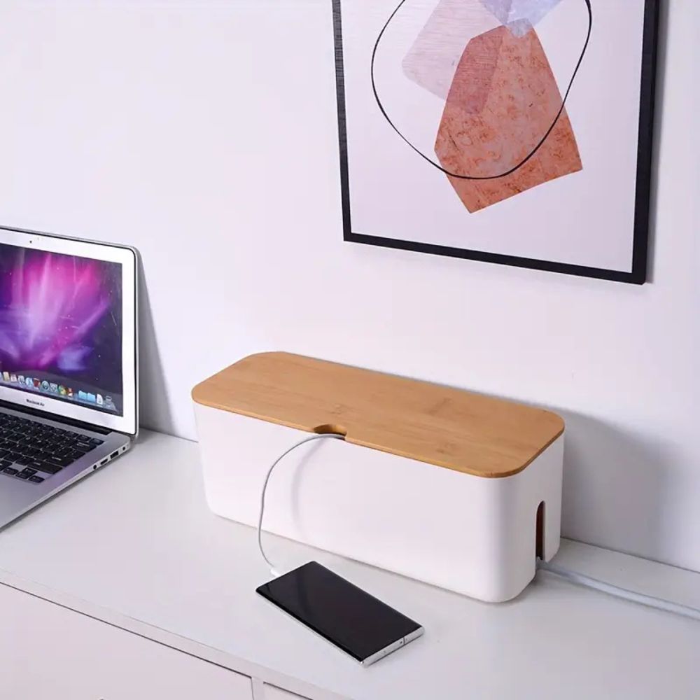 Cord Tidy Bamboo Cable Organizer Box