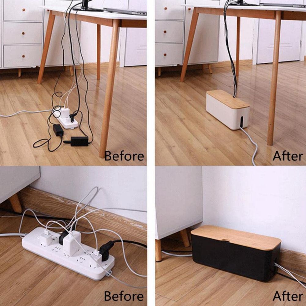 Cord Tidy Bamboo Cable Organizer Box