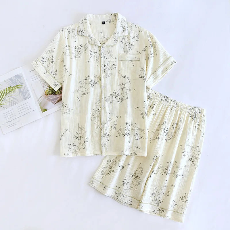 Cotton Couples Pajamas Set - Matching PJs for Couples, Breathable Short Sleeve and Shorts for Home Comfort