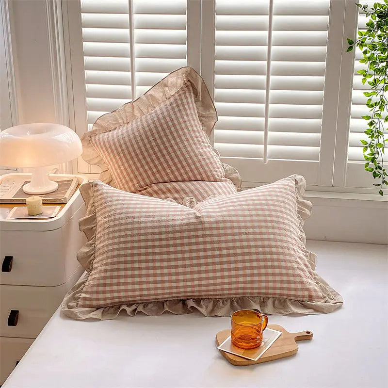 Cotton Pillowcase Pair with Floral Edge Decor, Standard Size, Soft and Breathable