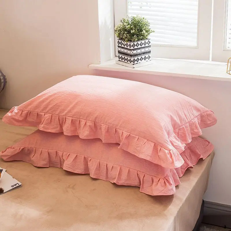 Cotton Pillowcase Pair with Floral Edge Decor, Standard Size, Soft and Breathable