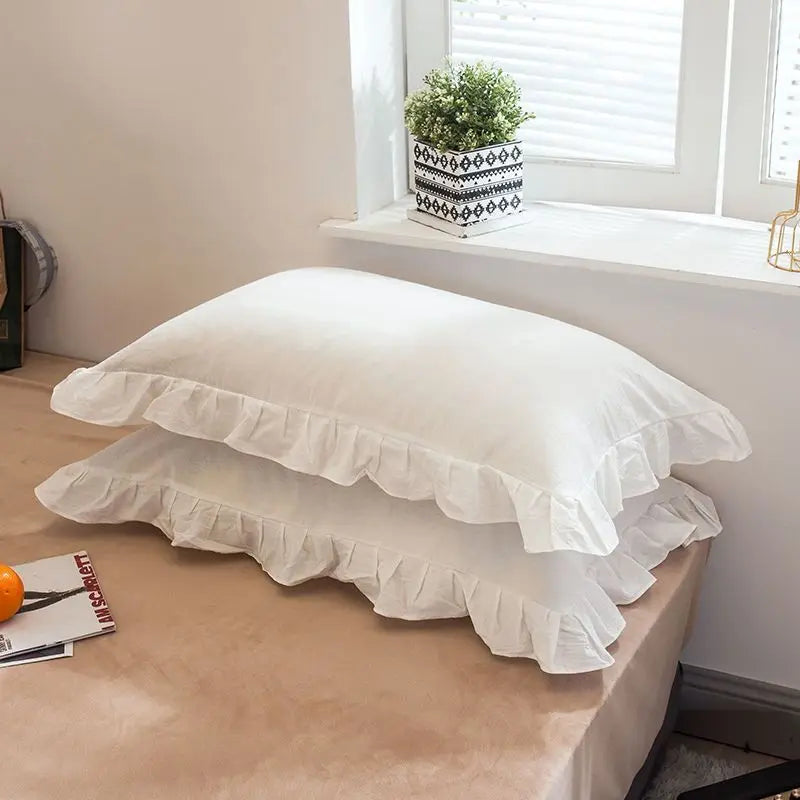 Cotton Pillowcase Pair with Floral Edge Decor, Standard Size, Soft and Breathable