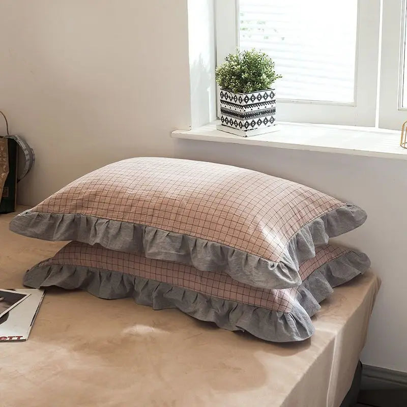 Cotton Pillowcase Pair with Floral Edge Decor, Standard Size, Soft and Breathable