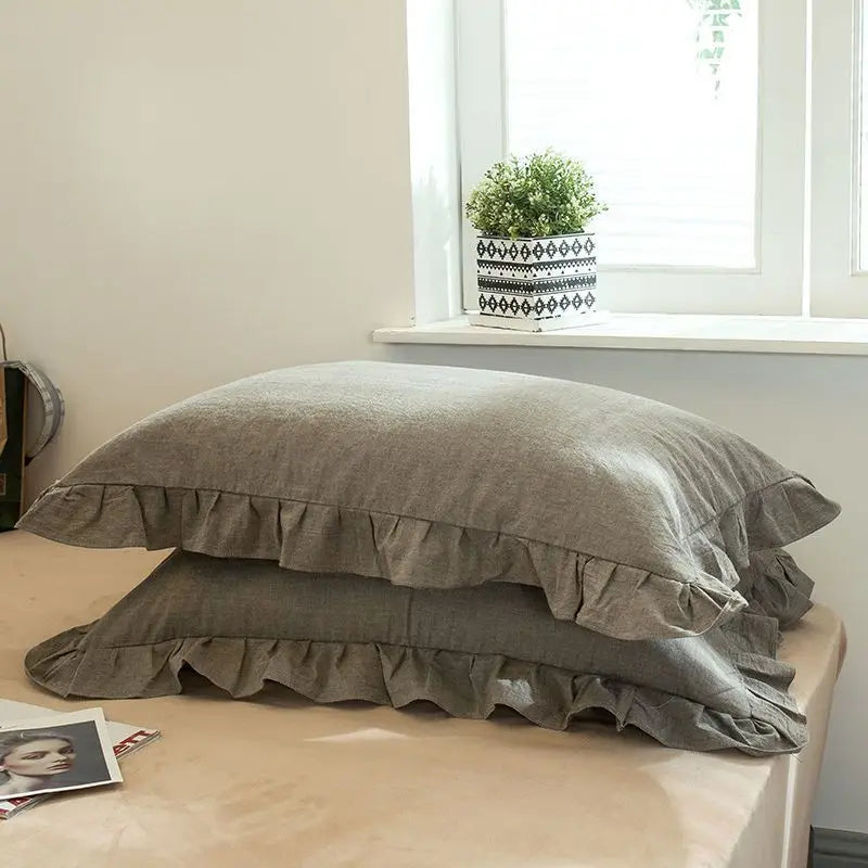 Cotton Pillowcase Pair with Floral Edge Decor, Standard Size, Soft and Breathable