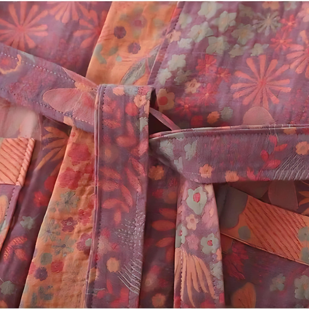 Cotton bathrobe – Lightweight double mesh – Vintage print – Elegant mens or womens robe for cozy homewear