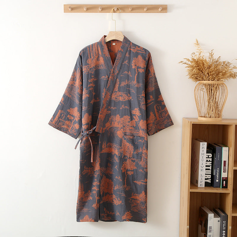 Cotton bathrobe – Lightweight kimono style – Dark blue or light green – Ideal for lounging and relaxation