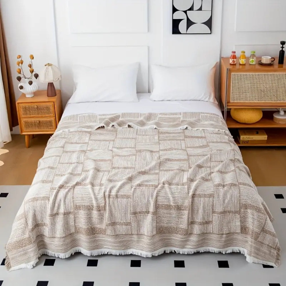 Cotton blanket – Soft and breathable – Mixed tone geometric design – Cozy home accessory – 50 x 60 in