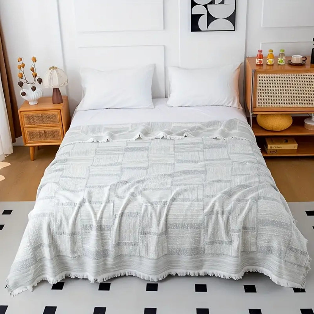 Cotton blanket – Soft and breathable – Mixed tone geometric design – Cozy home accessory – 50 x 60 in