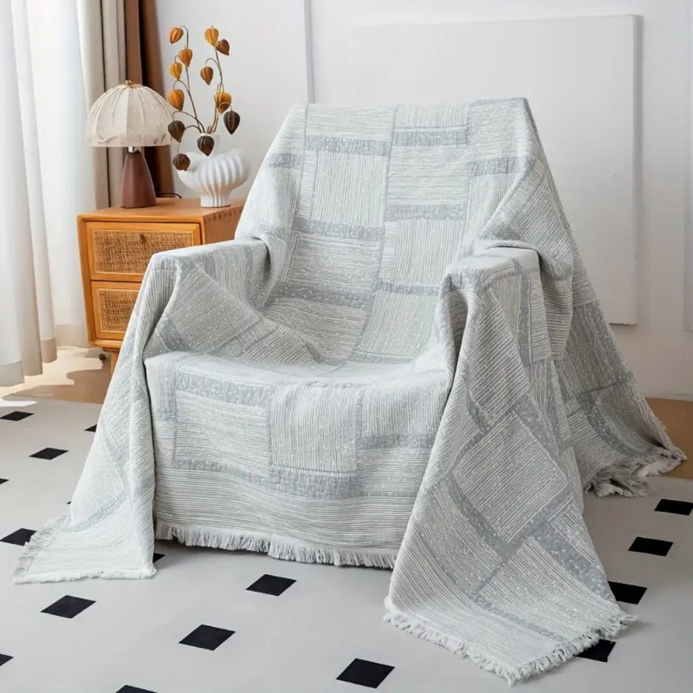 Cotton blanket – Soft and breathable – Mixed tone geometric design – Cozy home accessory – 50 x 60 in