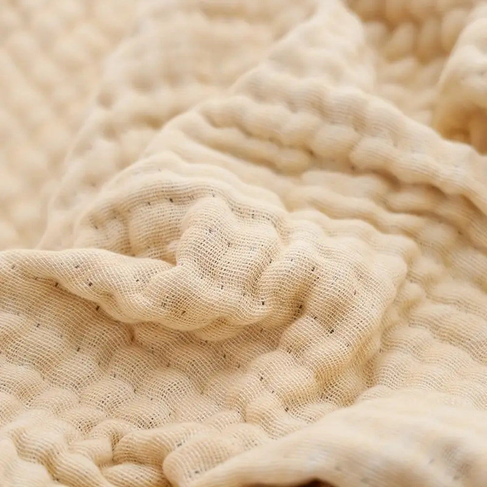 Cotton gauze blanket – Soft-washed fabric – Lightweight summer throw – Elegant fringe design – Cozy home accessory